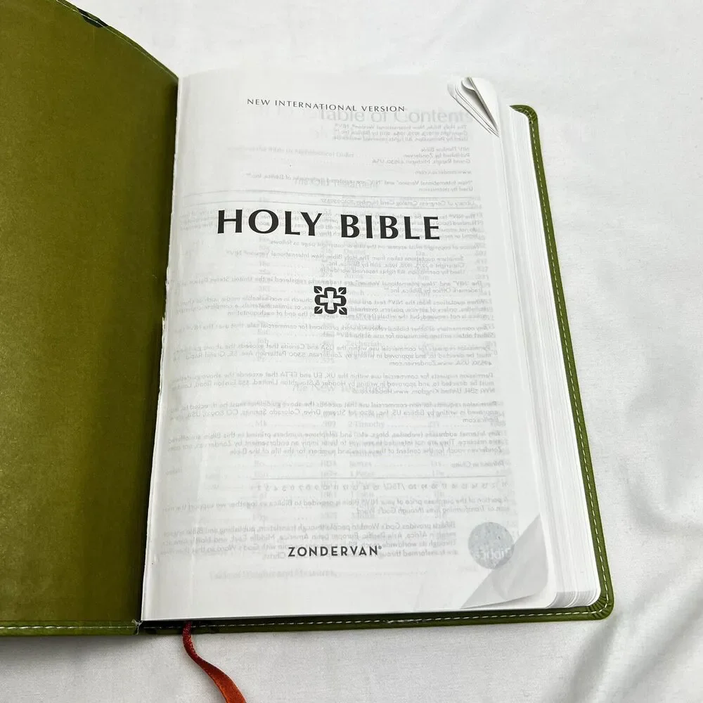 Zondervan NIV Thinline Bible Italian Two Tone Green Leather Geometric Design - Picture 6 of 13
